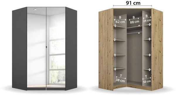 Eckschrank-Set 3-teilig CELLE in grau Hochglanz mit Spiegel