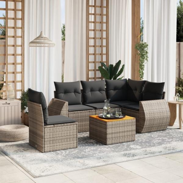 vidaXL 6-tlg. Garten-Sofagarnitur mit Kissen Grau Poly Rattan 3225010
