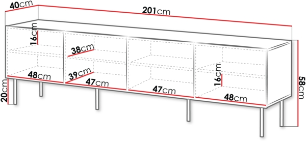 Mirjan24 'Trigev 200 4D' TV-Lowboard mit 4 Drehtüren, Laminatplatte nuss Warmia, 58 x 40 x 201 cm Bild 5