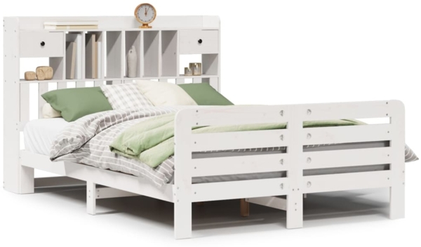 vidaXL Massivholzbett mit Regal ohne Matratze Weiß 160x200 cm Kiefer 3309969