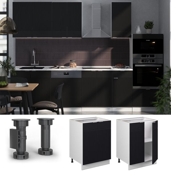 Küchenunterschrank Fame-Line Schwarz gestreift 60 cm ohne Arbeitsplatte Vicco Bild 2