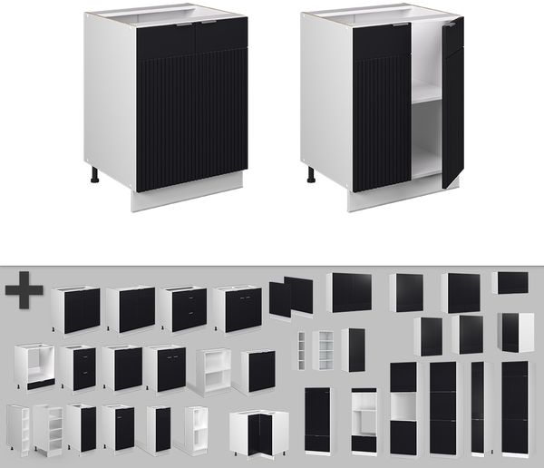 Küchenunterschrank Fame-Line Schwarz gestreift 60 cm ohne Arbeitsplatte Vicco Bild 5