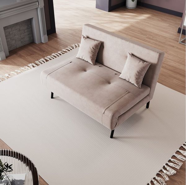 SONNI Schlafsofa Klappbares Sofabett 2 Kissen, Schlaffunktion Baby-Samt, 120cm 6-fach verstellbar Babyvelours grau/khaki