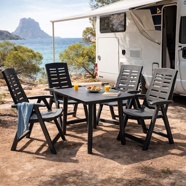 5tlg Gartengarnitur Camping Outdoormöbel 100x70cm Kunststoff Anthrazit