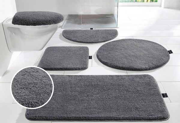 Bruno Banani Badematte Lana, Badvorleger, Badezimmer Teppich, rutschhemmend beschichtet, schnell trocknend, strapazierfähig, fußbodenheizungsgeeignet, Polyacryl, rechteckig, 3-tlg. Hänge-WC Set, Badteppich, Badematten, unifarben, auch als 3 teiliges Se...