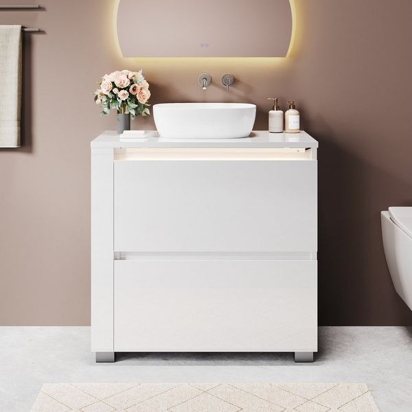SONNI Waschbeckenunterschrank Waschbeckenunterschrank Breite 60 cm mit Sensorleuchte UV-Hochglanz, Sensorleuchte, grifflos, hängend/stehend, Badmöbel