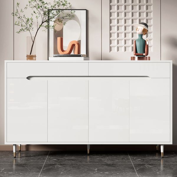 Schuhschrank mit 2 Türen & 2 Schubladen, 140x39x84 cm, weiß/gold, verstellbare Einlegeböden