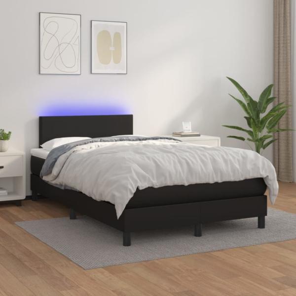 vidaXL Boxspringbett mit Matratze & LED Kunstleder Schwarz 120 x 200 cm