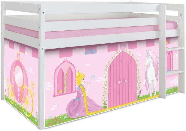 Hochbett "Prinzessin Liora" 90x200 Kiefer massiv weiß