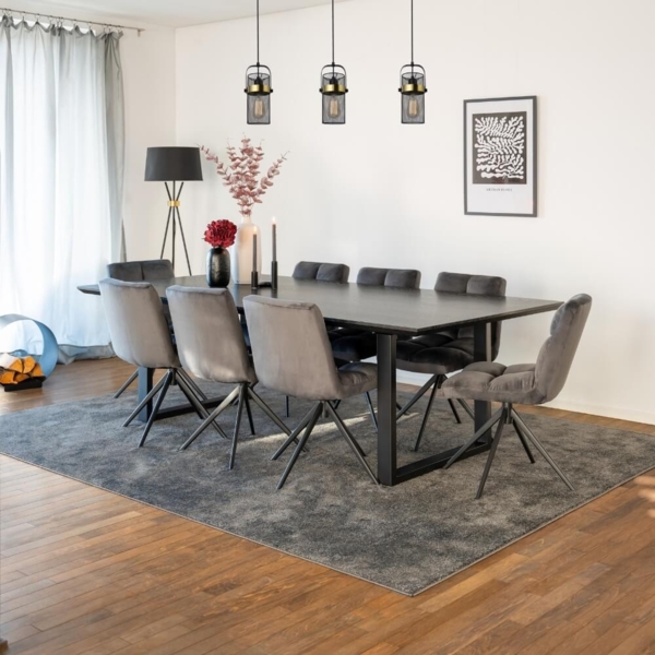 HOME DELUXE Essgruppe Eckig AVENCIA inkl. U-Fuß - 240 x 120 cm Dark Oak 8 Stühle