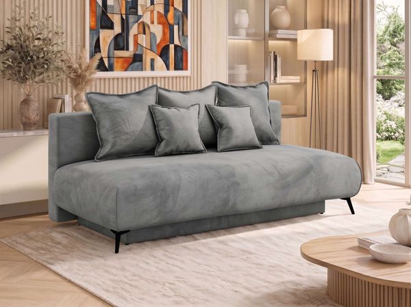 Sofa VIRENO mit Schlaffunktion, 3-Sitzer Sofa, Bettkasten, DL-System, Couch mit Stauraum, Metallfüße - Hellgrau Velvet