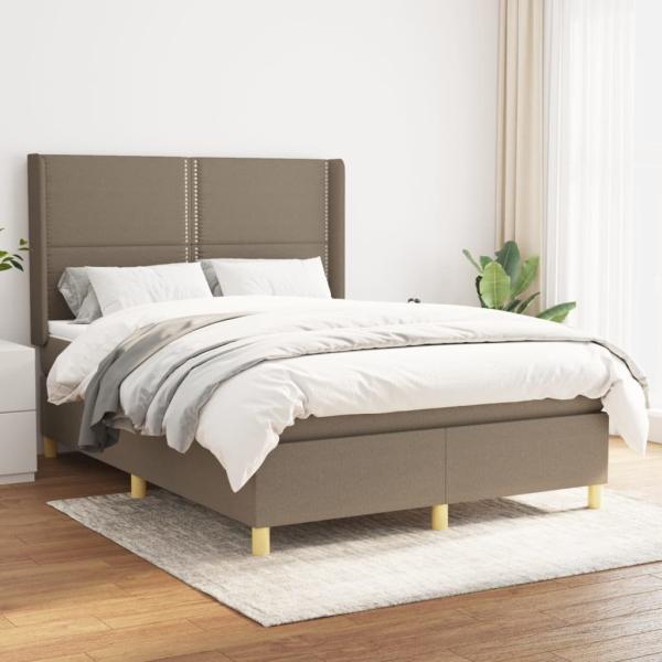 vidaXL Boxspringbett mit Matratze Taupe 140x200 cm Stoff 3131917