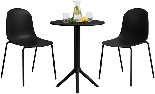 Gartenmöbel-Set ELLA mit 2 Stühlen - 162 x 60 x 85 cm, Kunststoff, Schwarz | Balkonset Gartenset Tisch mit Stühlen Bistroset Outdoor