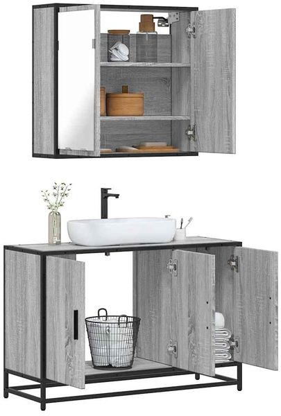 vidaXL 2-tlg. Badmöbel-Set Grau Sonoma Holzwerkstoff 3300893