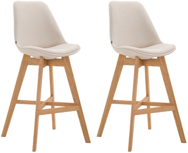 TPFLiving Barhocker 2er Set (Set, 2 St, Barstuhl - Thekenhocker - Tresenhocker - Hocker für Küche), 4-Fuß Gestell Holz Natur - Sitzfläche: Stoff Creme