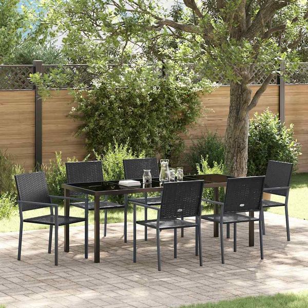 vidaXL Garten Essgruppe 7 pcs Schwarz PE-Rattan 3379084