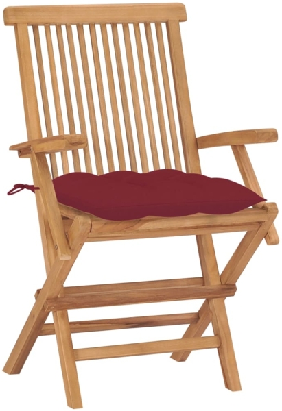 vidaXL Gartenstühle mit Weinroten Kissen 2 Stk. Massivholz Teak 3062511