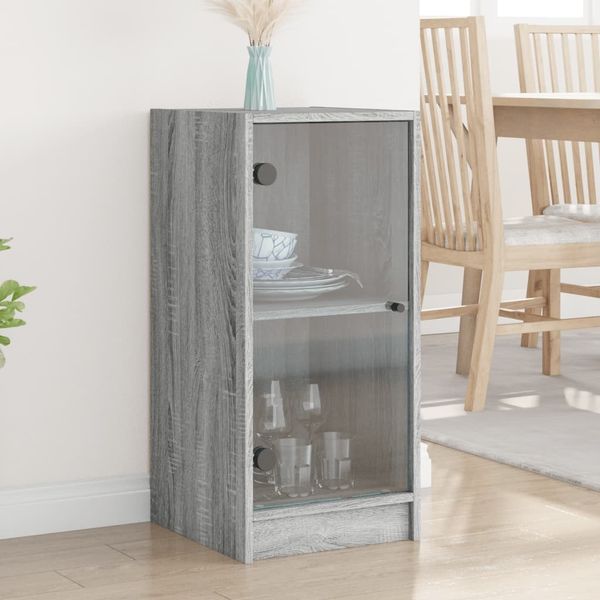 Beistellschrank, Büroschrank, Sideboard mit Glastüren Grau Sonoma 35x37x75,5 cm