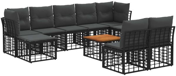 vidaXL Outdoor-Sofagarnitur 10 pcs Schwarz und Dunkelgrau Polyester 3437559
