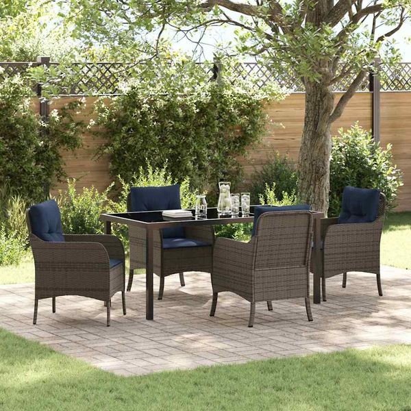 vidaXL Garten Essgruppe mit Kissen 5 pcs Grau Poly-Rattan 3380193