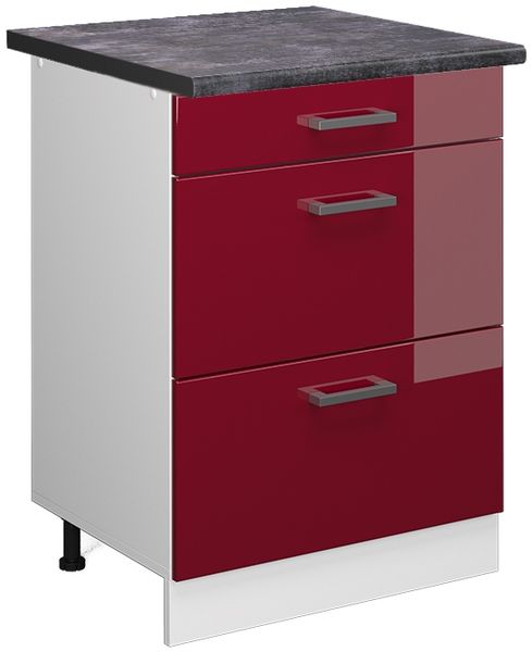 Küchenunterschrank R-Line Rot Hochglanz 60 cm mit Schubladen, AP Anthrazit Vicco