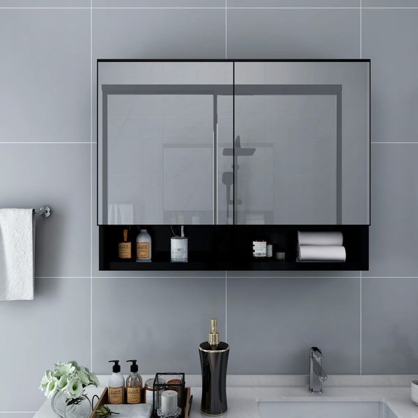 LED Spiegelschrank, Badezimmerschrank fürs Bad Schwarz 80x15x60 cm MDF
