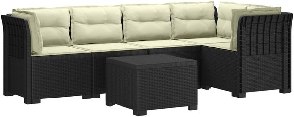 vidaXL 5-Sitzer Gartensofa mit Kissen Rattan-Look PP Anthrazit 3444086