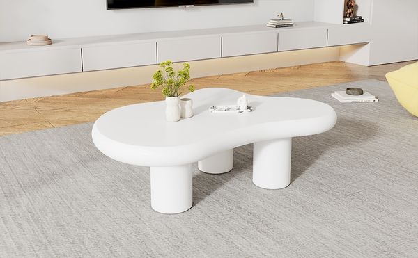 Couchtisch 97x67x32 cm, Wolkenform, lackiertes MDF, weiß – kreatives, leichtes Design