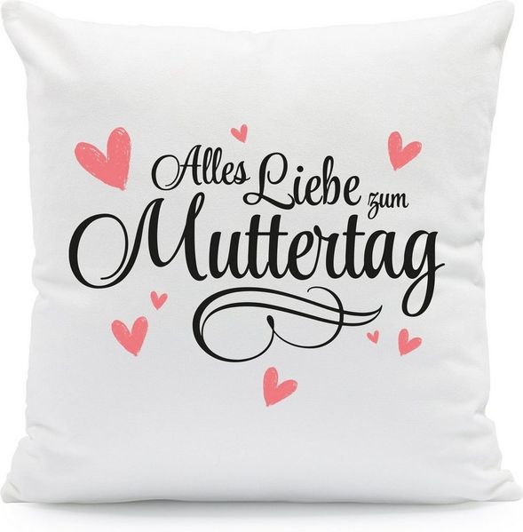GRAVURZEILE Zierkissen mit Spruch - Alles Liebe zum Muttertag - Geschenk für Familie -, starke Farben ohne verblassen, Maschinenwäsche geeignet - mit Füllung