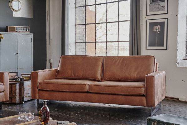 KAWOLA Sofa VILNIUS 3-Sitzer Lederfaserstoff cognac 85 x 99 x 206 cm