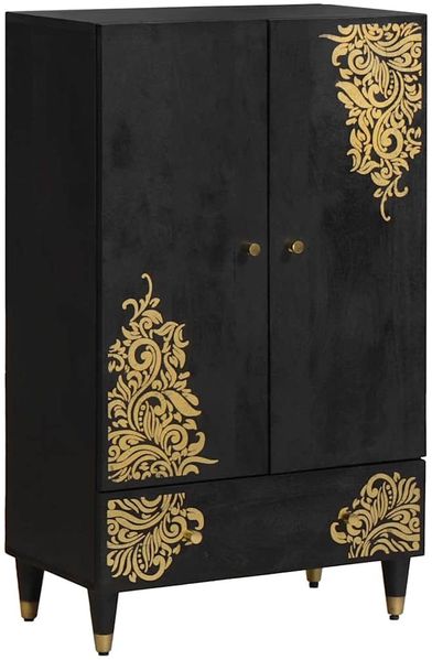 vidaXL Highboard mit Regal Schwarz 60 x 33 x 100 cm Massivholz Mango 4018838