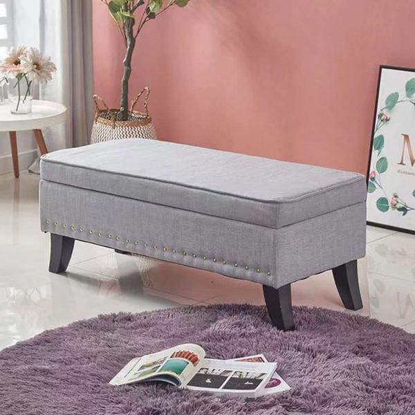 BAKAJI Sitzbank mit stauraum für Fußstütze, Schlafzimmer, Stoffbezug, rechteckig, weich, geräumig, Sofa-Aufbewahrung, Holz, geräumig, 80x45 cm (Grau)