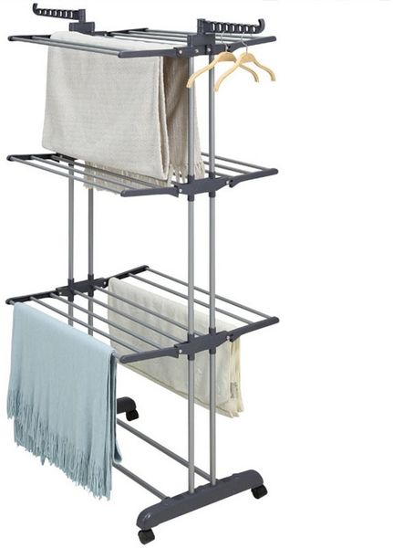 JEOBEST Wäscheständer Turm Klappbar Wäschetrockner 3 Ebenen, Standtrockner 64x75x170 cm, Platzsparender, mit 6 Klappbare Flügel und 2 Seitenflügel