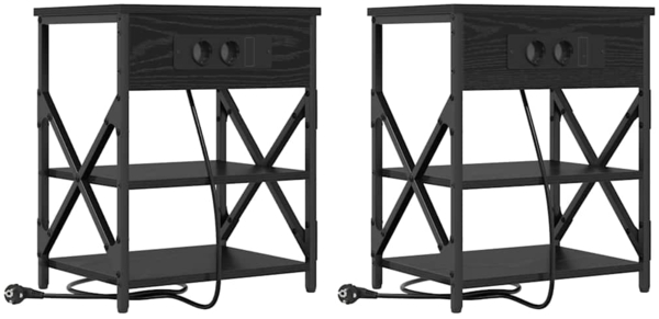 vidaXL Nachttisch mit Regal 2 pcs Schwarz Eichen-Optik 41 x 31 x 51 cm 859516