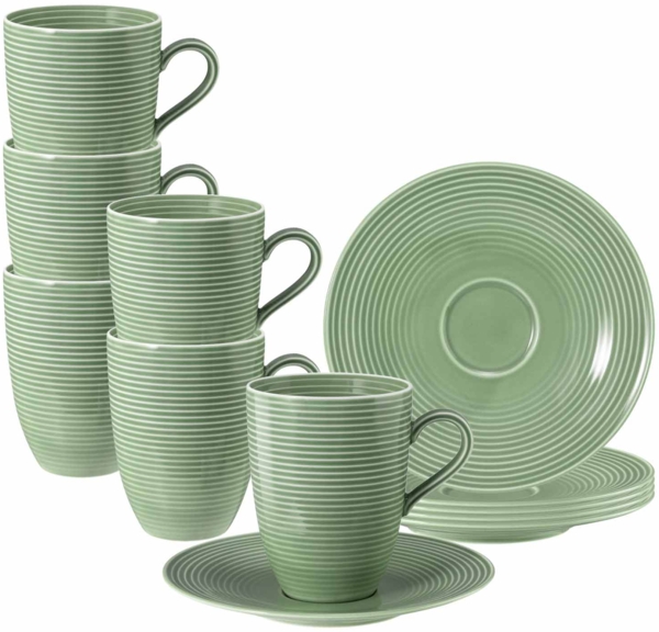 Seltmann Weiden Beat Color Glaze Henkelbecher mit Untertassen 6er Set Salbeigrün