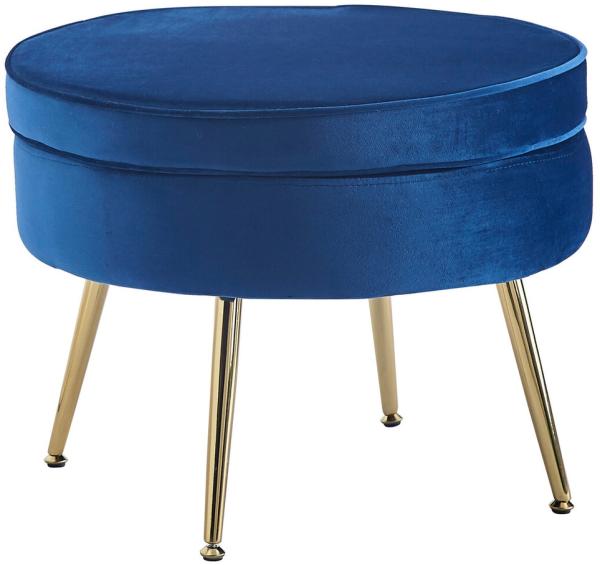 Sitzpouf Rund Dunkelblau 52x52 cm Samt mit Metallbeinen Gold