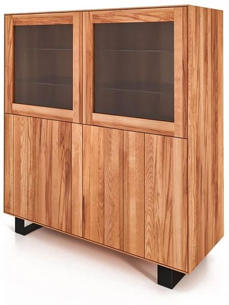 Anrichte Leeds Kernbuche massiv 132x50x143 Metallfußgestell Schwarz mit 4 Türen