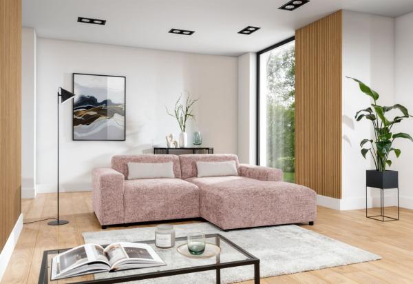 Ecksofa Designersofa ROMY XS in Stoff Enjoy Me Rosa Ottomane Rechts