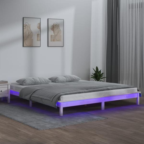 vidaXL Massivholzbett mit LEDs Weiß 135x190 cm 820647