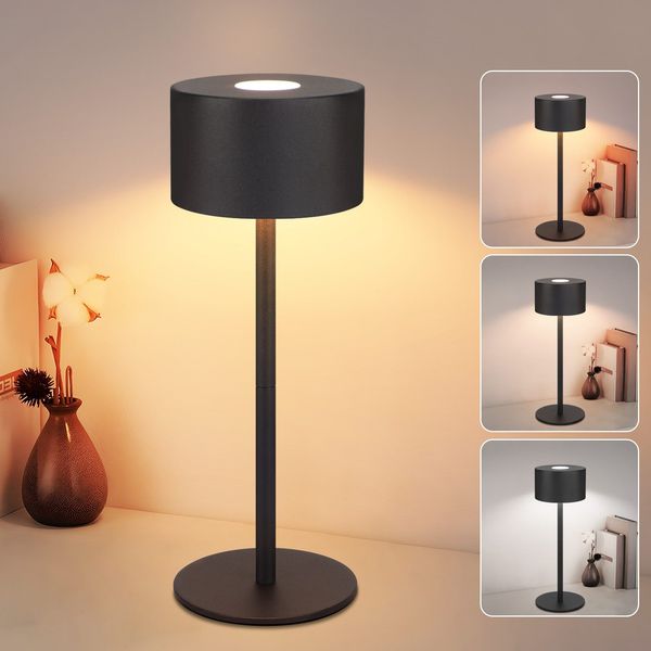 ZMH LED Tischlampe kabellos dimmbar - Höhenverstellbare Schreibtischlampe mit Touch (3000K/4500K/6000K), USB-C Schnellladung, IP44 wasserdicht für Homeoffice, Büro, Esszimmer | Elegant Schwarz