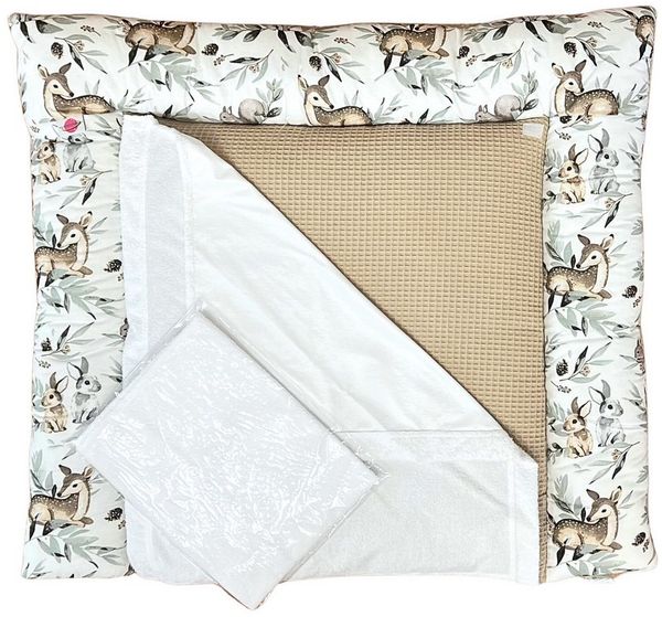 Babymajawelt Wickelauflage Stoff Wickelauflage Reh Super Soft 70x75 cm, Doppelbezug (3er Set, 3-tlg, Wickeltischauflage + 2 Frotteebezüge), Plastikfrei, Waschbar, Weich, Allergiker geeignet, Made in EU