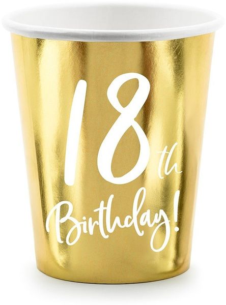 partydeco Becher, Papier, Pappbecher 18th Birthday! 220ml gold 6er Set