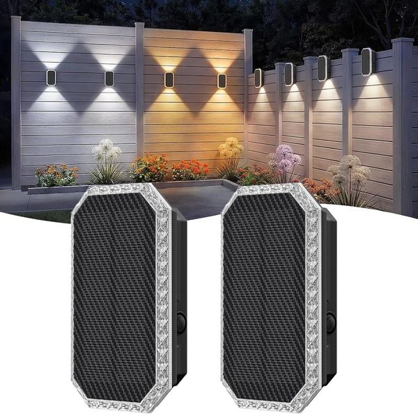 wohnTRAUM24 Außen-Wandleuchte Solar Wandleuchte Außen 2er, Up & Down Solarlampen mit 3 Lichtfarben, LED fest integriert, LED Solarleuchte Solarlampen für Garten, Terrasse, Zaun, Balkon
