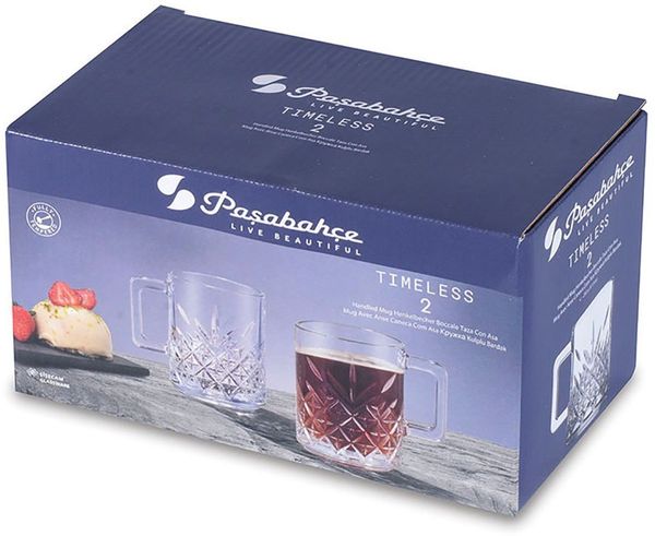 Pasabahce Timeless 2er-Gläser Set mit Henkel Teeglas Kaffeeglas Kristallglas-Optik Transparent 250ml Bild 2