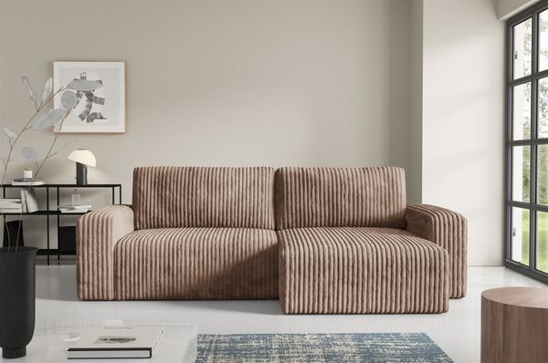 Ecksofa mit Schlaffunktion NATALIA in Stoff Tilia Beige Ottomane Rechts