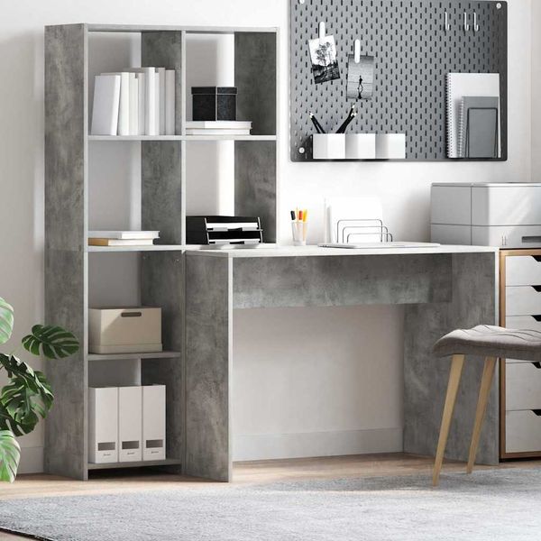 Schreibtisch, Bürotisch, Computertisch Beton Grau 138,5 x 55 x 143 cm Holzwerkstoff