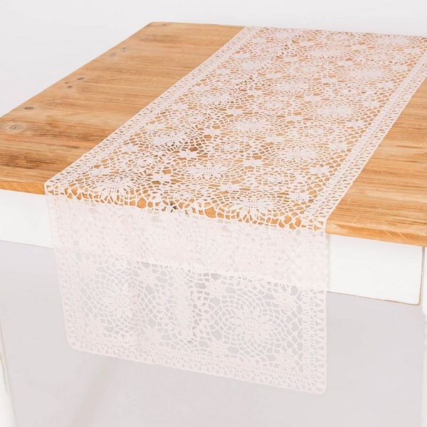 SCHÖNER LEBEN. Tischläufer Tischläufer Häkelspitze Amira altrosa 40x150 cm aus wetterfestem Vinyl, pflegeleicht