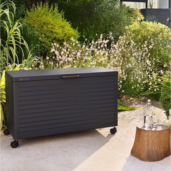 Mirador Auflagenbox Gartenbox Aluminium Anthrazit Kissenbox fur Garten Balkon (Komplett-Set, 1-tlg), Rollbar, Haltegriffe, Gasdruckfedern
