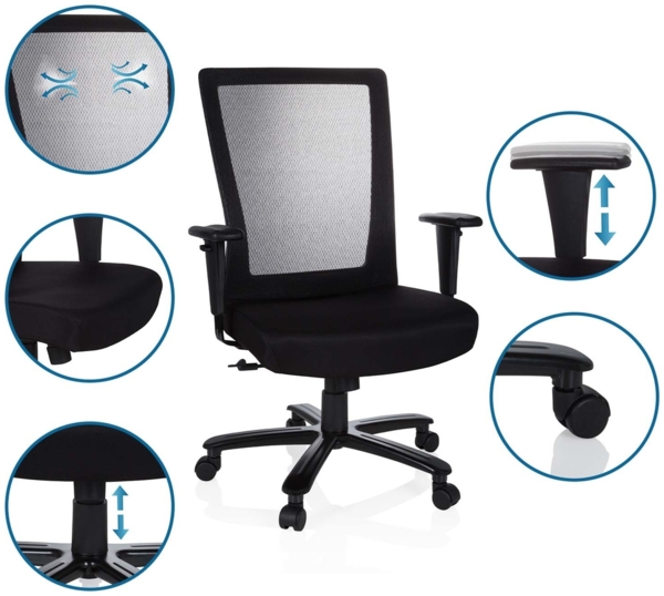 hjh OFFICE 738010 Bürostuhl XXL Extender Stoff Schwarz Drehstuhl bis 180kg belastbar, Netzrücken schwarz Bild 11