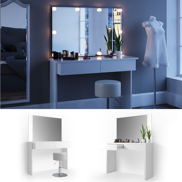 Vicco 'Azur' Schminktisch mit Hocker, Holzspanplatte weiß, hochglanz, 120 x 40 x 83 cm Bild 2